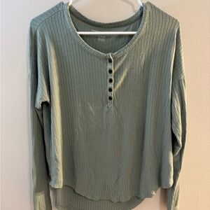 American Eagle Women's Ribbed Long Sleeve Top - Green